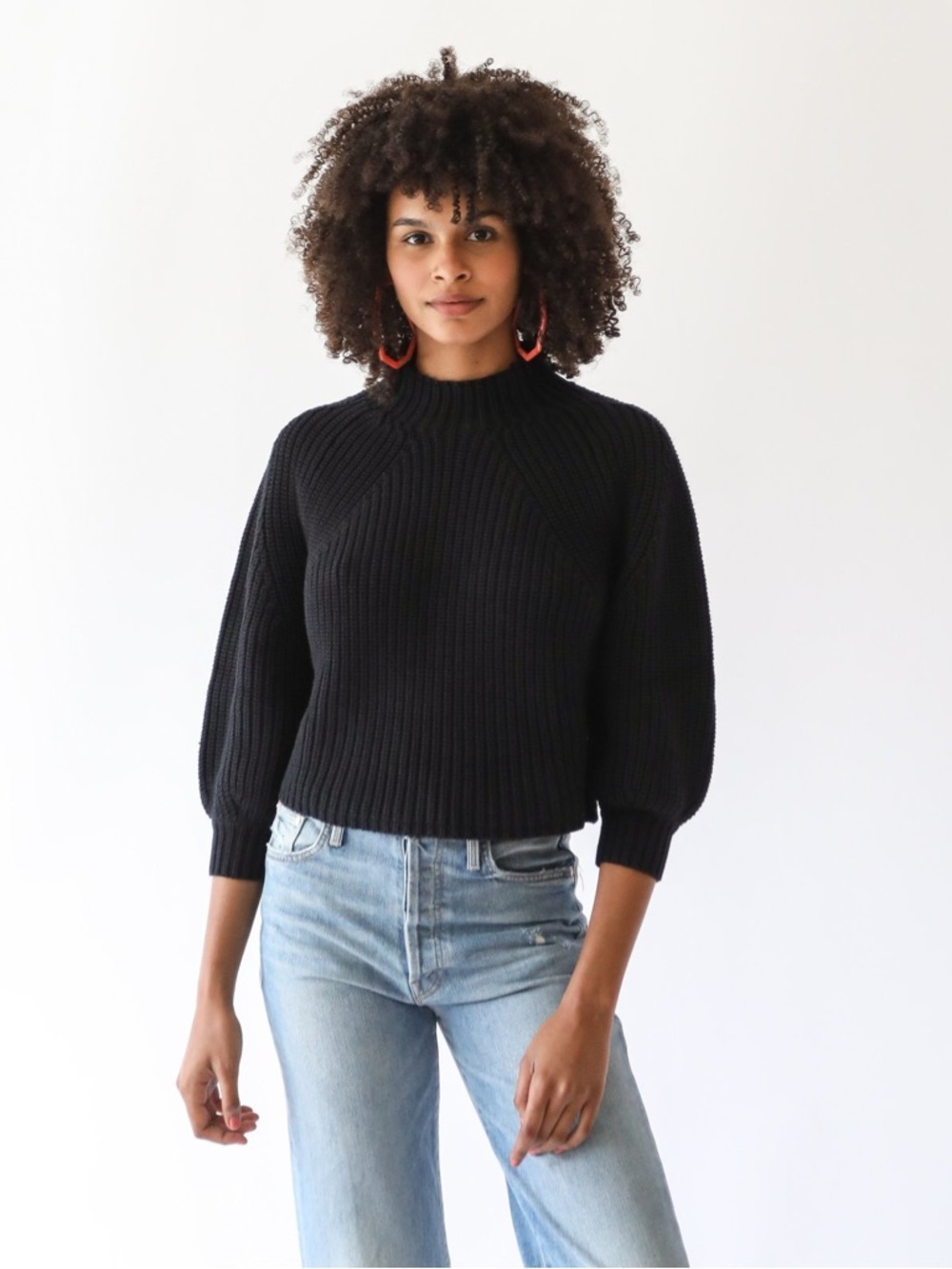 Apiece Apart Merel Black Ribbed Balloon-Sleeve Turtleneck Sweater